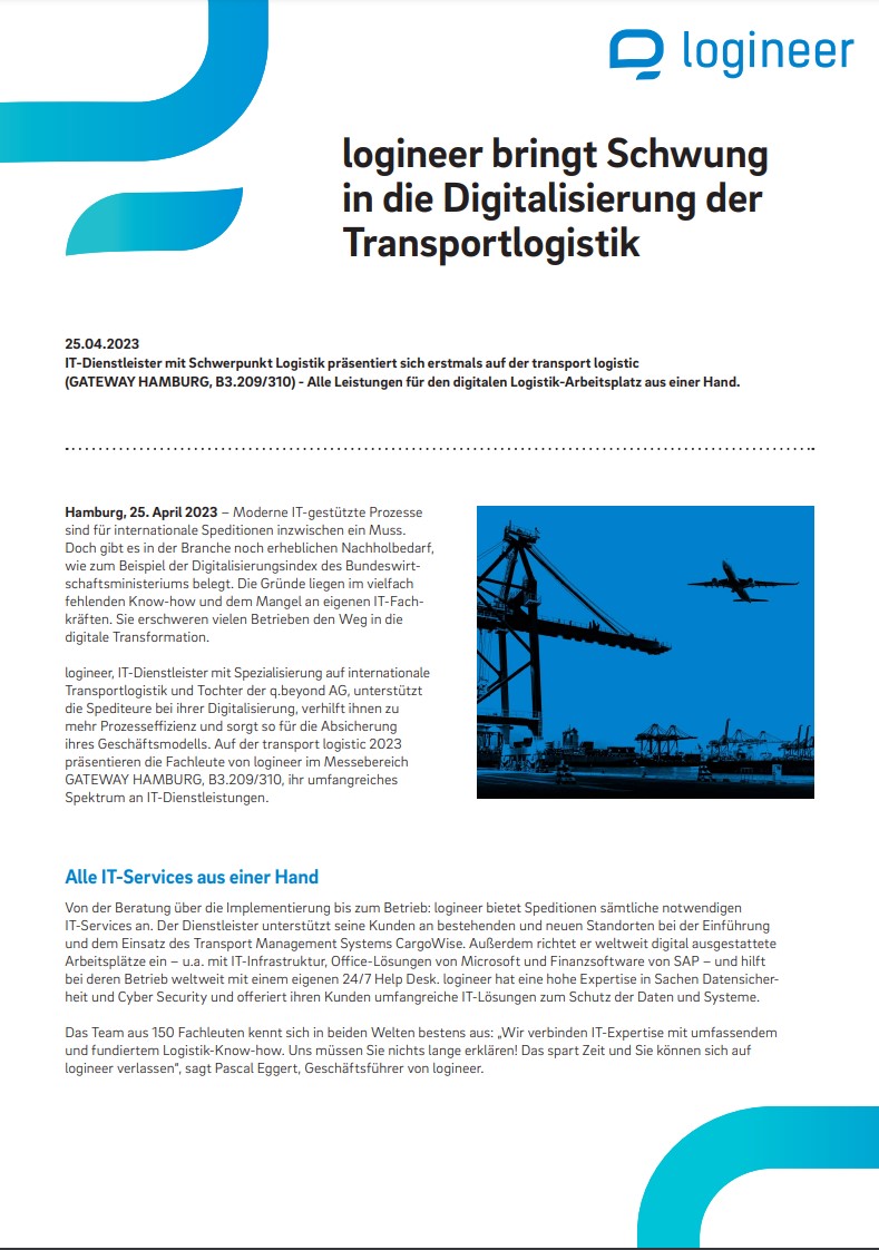 „logineer bringt Schwung in die Digitalisierung der Transportlogistik“ „logineer bringt Schwung in die Digitalisierung der Transportlogistik“