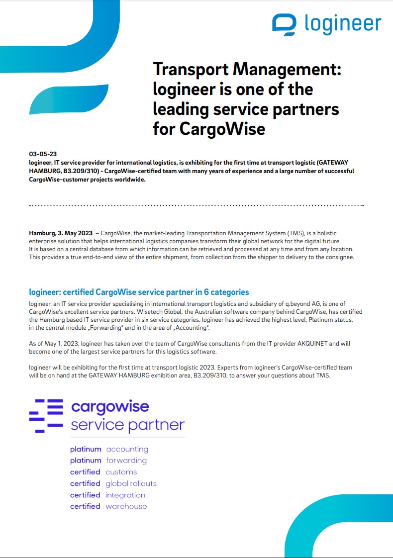 “Transport Management: logineer is one of the leading service partners for CargoWise”