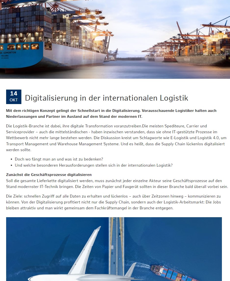 „Digitalisierung in der internationalen Logistik“