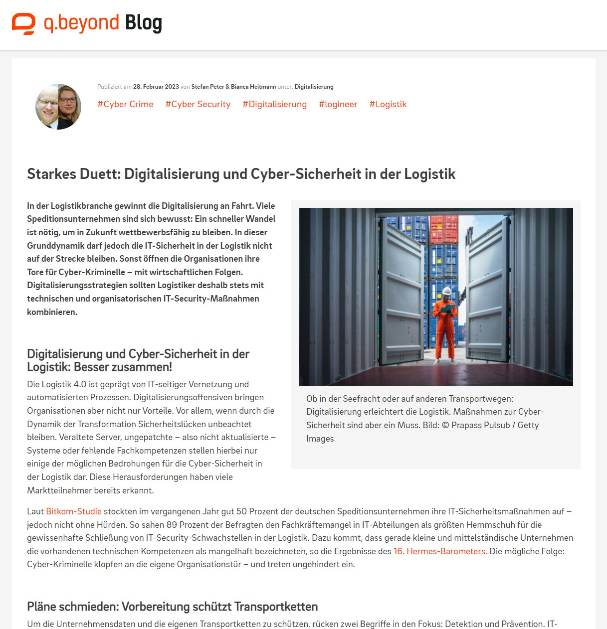 „Starkes Duett: Digitalisierung und Cyber-Sicherheit in der Logistik“ „Starkes Duett: Digitalisierung und Cyber-Sicherheit in der Logistik“
