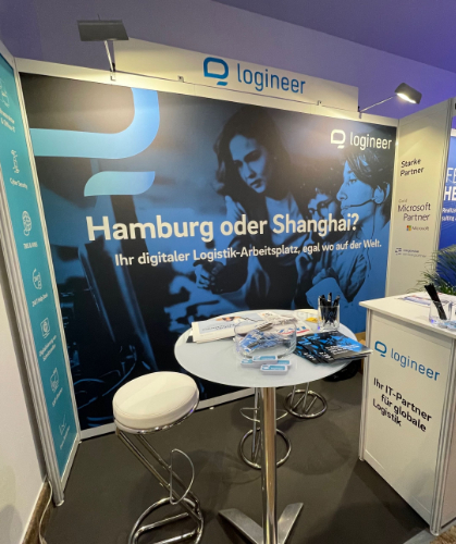 logineer Stand: Die Teilnahme am Deutschen Logistik-Kongress 2022 war f&uuml;r logineer ein voller Erfolg. Bilder: (v.l.n.r.) &copy; logineer.